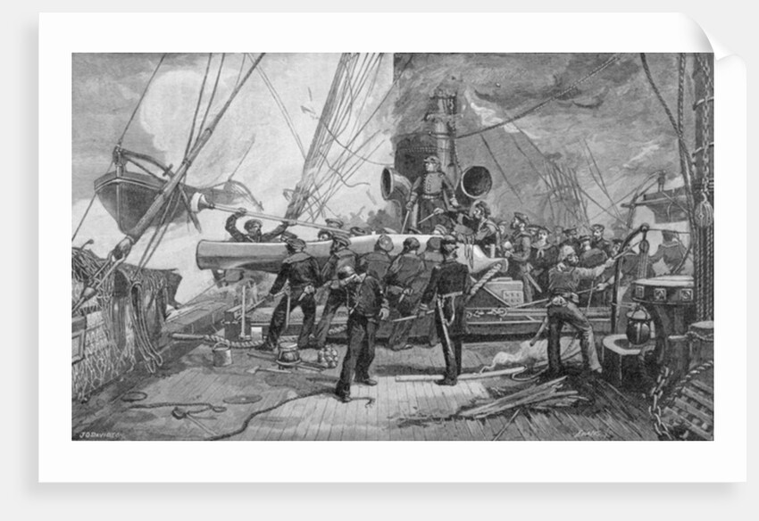 The eleven-inch forward pivot-gun on the 'Kearsarge' in action by Julian Oliver Davidson