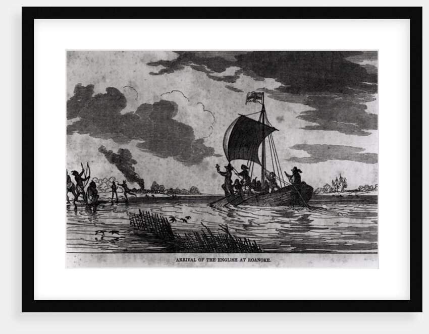 Arrival of the English at Roanoke, 1587, from Justin Winsor's 'Narrative and Critical History of America', 1831 by American School