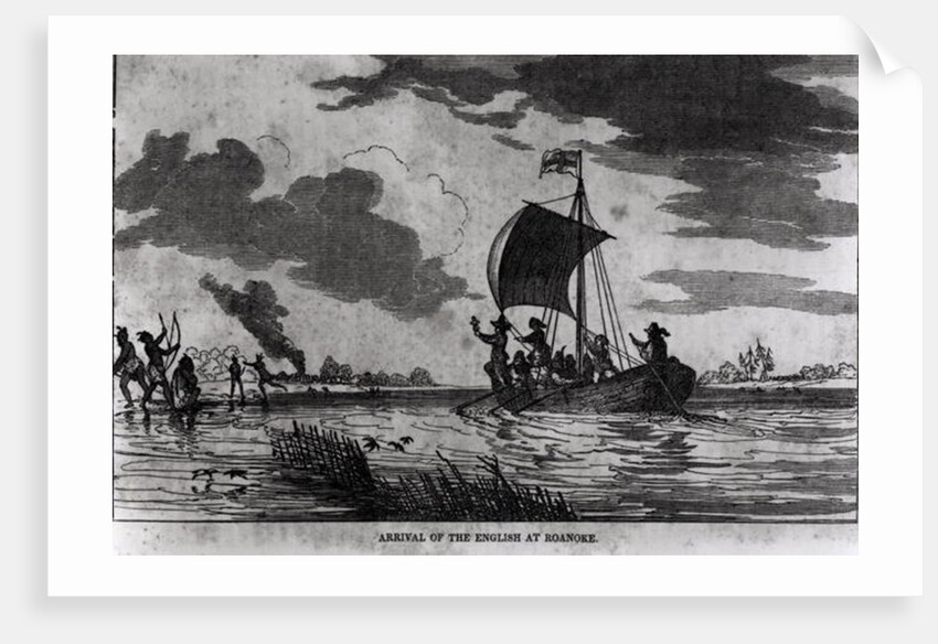 Arrival of the English at Roanoke, 1587, from Justin Winsor's 'Narrative and Critical History of America', 1831 by American School