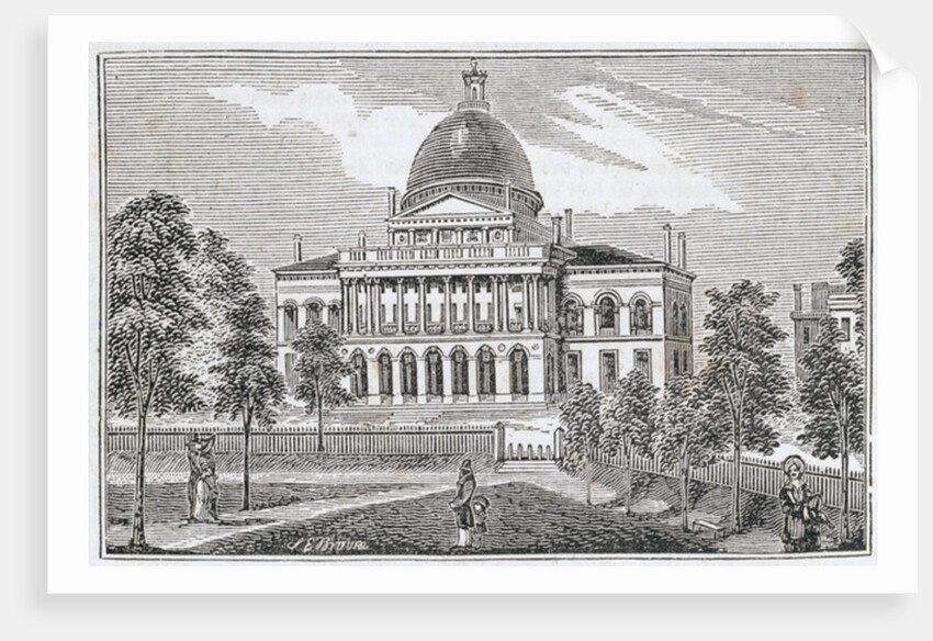 Southern view of the State House in Boston on Beacon Street by American School