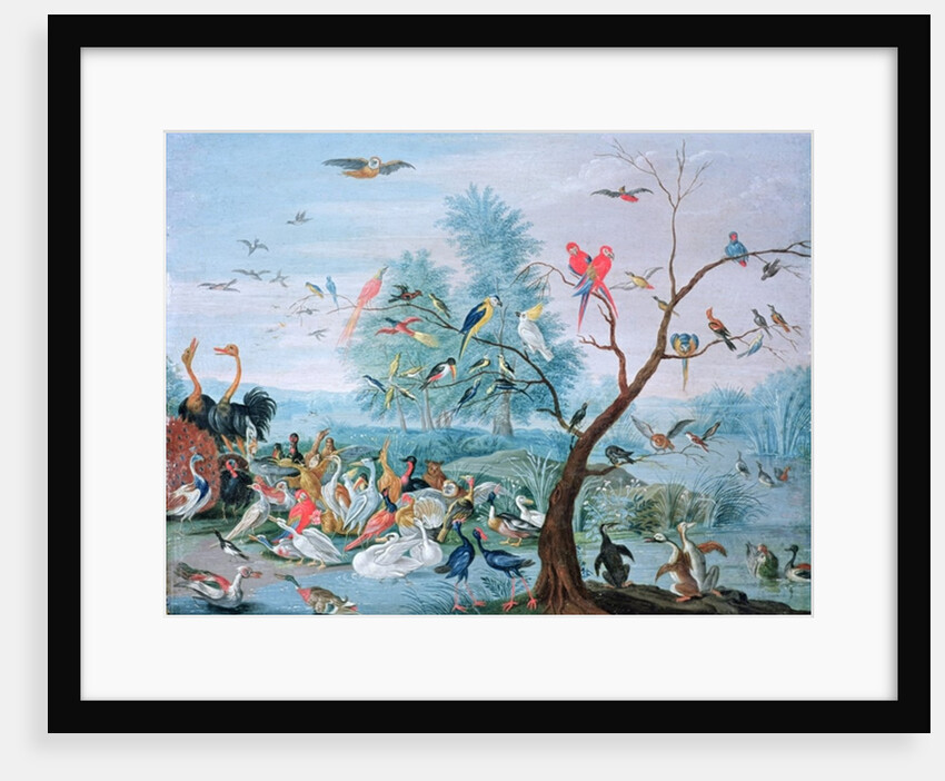 Tropical birds in a landscape by Jan van the Elder Kessel