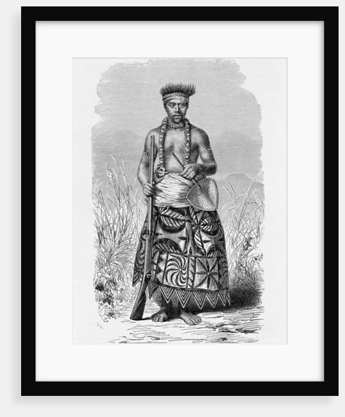 Samoan warrior in tapa clothing by English School