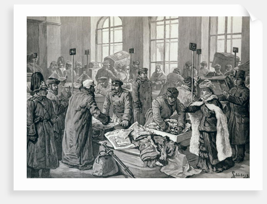 Custom House Officers Examining Passengers' Luggage from Germany, at Wirballen, on the Russian Frontier by English School