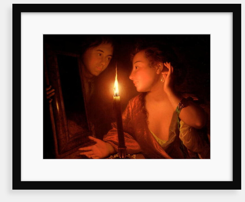 A Lady Admiring An Earring by Candlelight by Godfried Schalcken