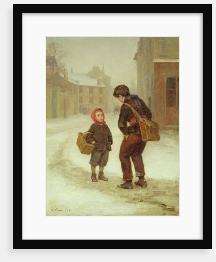 On the way to school in the snow, 1879 by Pierre Edouard Frere