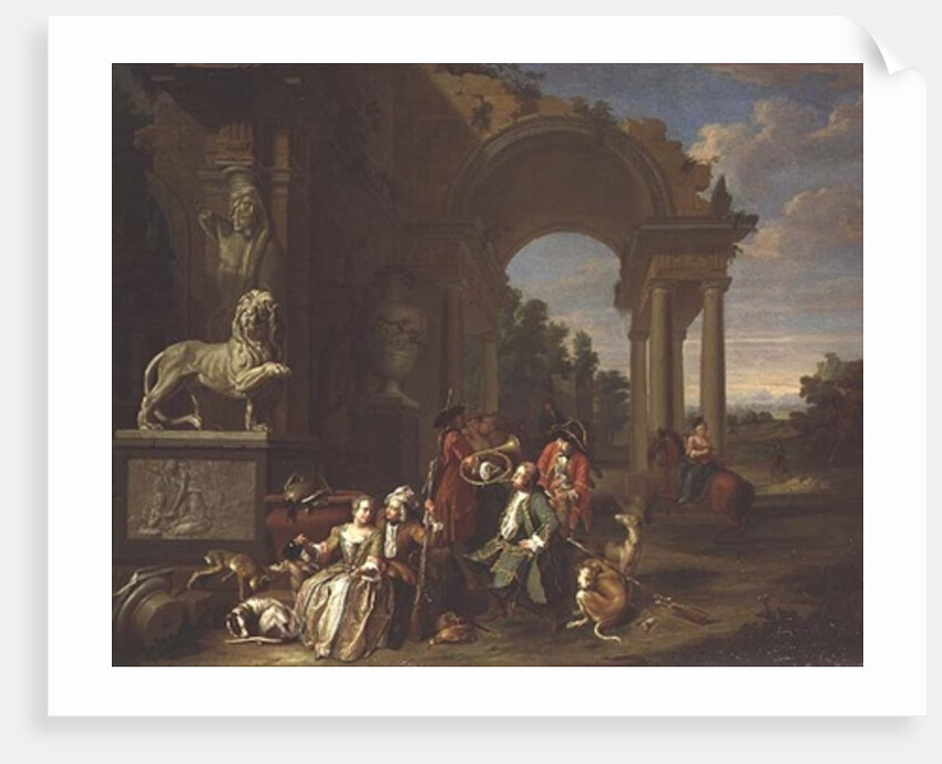 A Hunting party in classical ruins by Peter Jacob Horemans