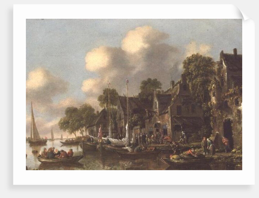 A river landscape with boats and figures by a tavern, 17th century by Thomas Heeremans