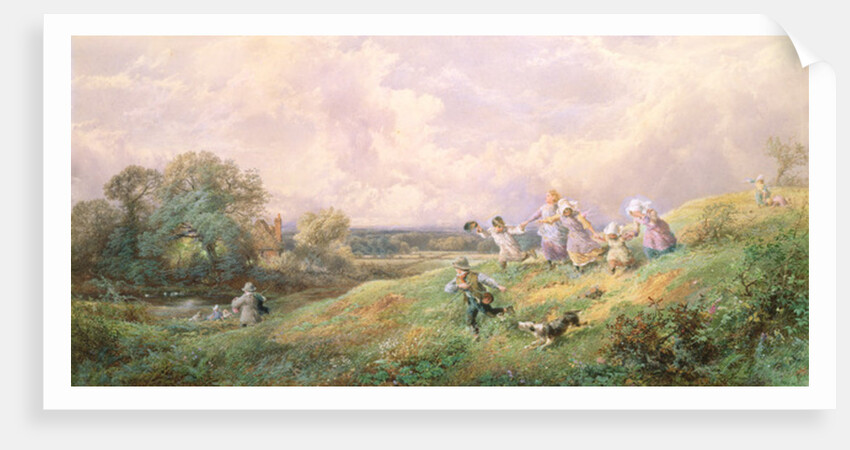 Children Running Down a Hill by Myles Birket Foster