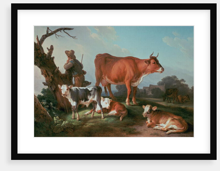 Pastoral scene with a cowherd by Jean-Baptiste Huet