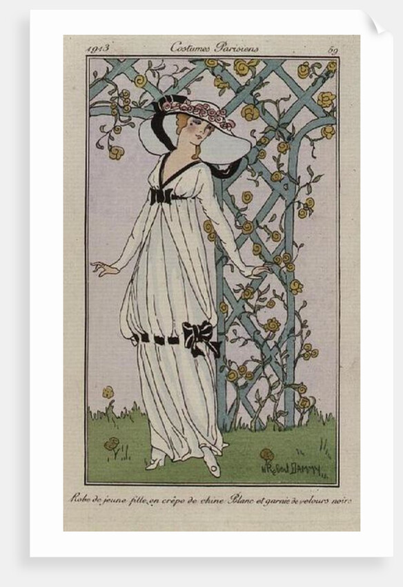 Journal des Dames et des Modes: robe de jeune fille en crepe de chine by H.Robert Dammy, 1913 by Anonymous