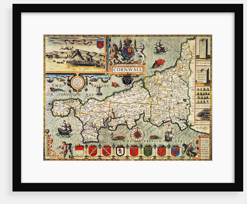 Map of Cornwall from the 'Theatre of the Empire of Great Britain', pub. in London by George Humble, 1627 edition by John Speed