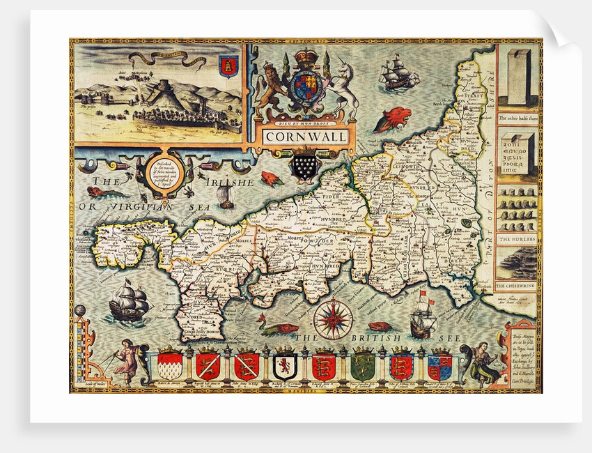 Map of Cornwall from the 'Theatre of the Empire of Great Britain', pub. in London by George Humble, 1627 edition by John Speed