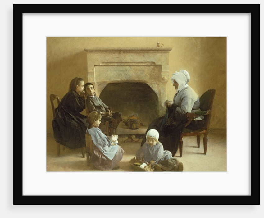 Family seated around a hearth by Henri Jules Jean Geoffroy