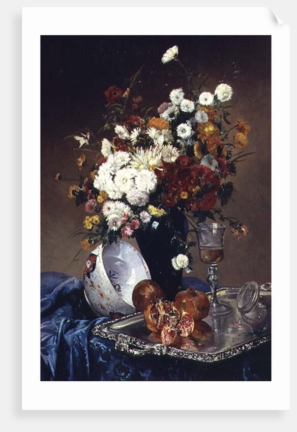 Still Life with Flowers and Pomegranates by Eugene Henri Cauchois