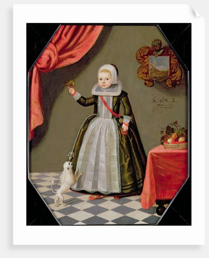 Portrait of a Young Girl with a Bird on her Finger and a Dog at her Feet, 1632 by Dutch School