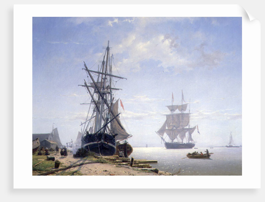 Ships in a Dutch Estuary, 19th century by W.A. van Deventer