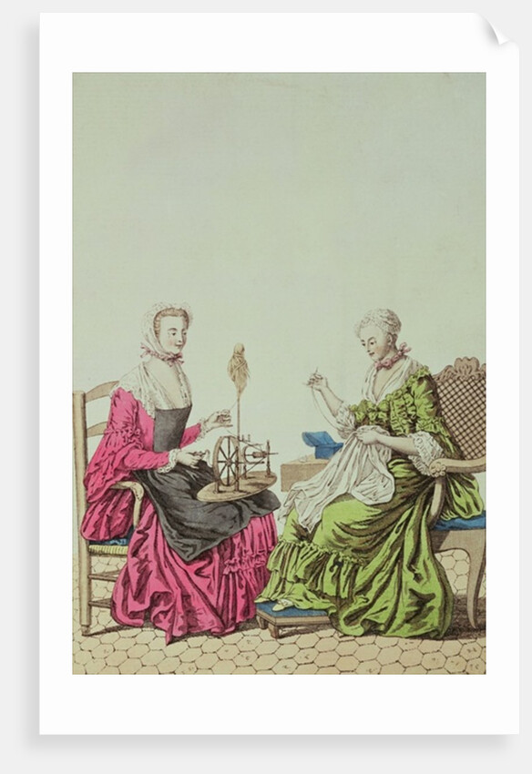 Ladies spinning and sewing, c.1765 by Anonymous