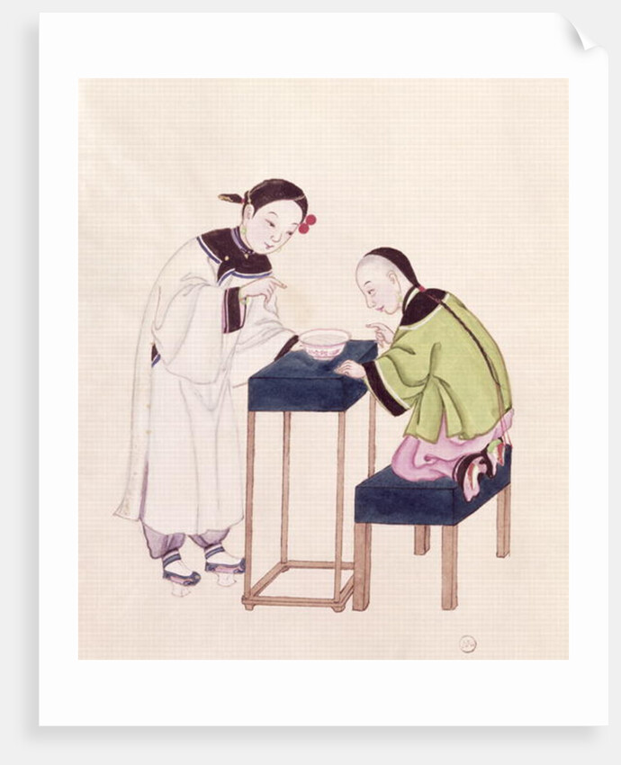 A Girl Looking for Luck into a Bowl of Water by School Chinese
