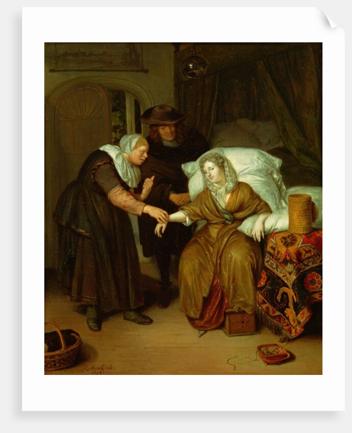 A Maid taking a lady's pulse by Richard Brackenburgh
