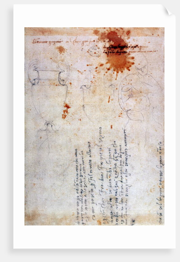 Drawing of an Urn and Figure with Notes by Michelangelo Buonarroti