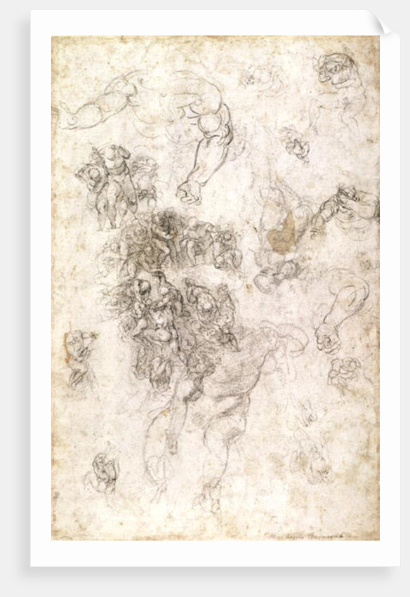 Study of figures for 'The Last Judgement' with artist's signature, 1536-41 by Michelangelo Buonarroti