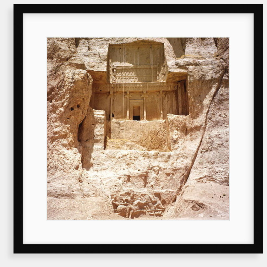 The rock-cut tomb of Artaxerxes I, c.466-464 BC, with a Sasanian relief below depicting Shapur I's victory over the Romans by Achaemenid
