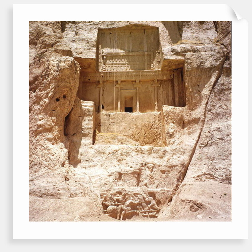 The rock-cut tomb of Artaxerxes I, c.466-464 BC, with a Sasanian relief below depicting Shapur I's victory over the Romans by Achaemenid