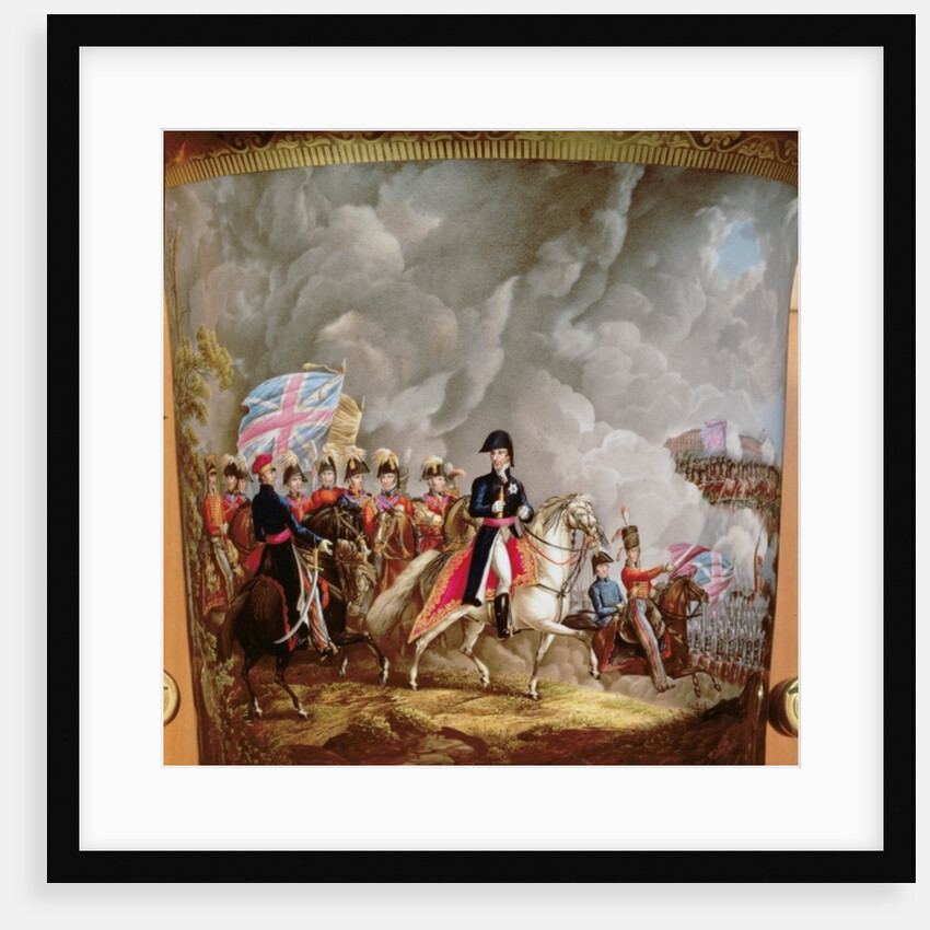 Vase with depiction of Wellington and his officers at the battle of Waterloo in 1815 by School English