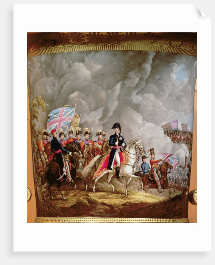 Vase with depiction of Wellington and his officers at the battle of Waterloo in 1815 by School English