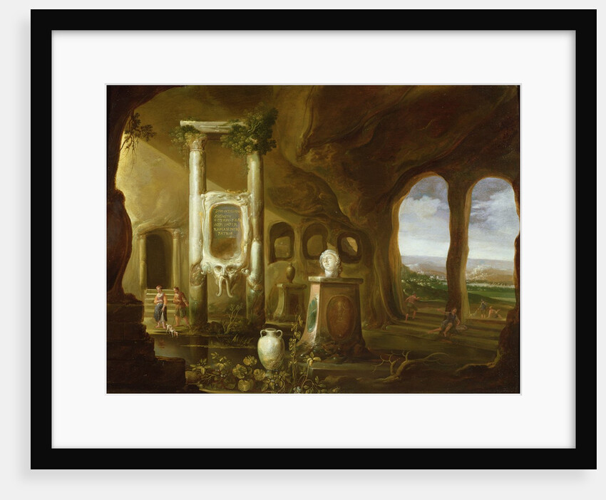 A monument to Augustus, in a grotto with figures, 17th century by Charles-Cornelisz de Hooch