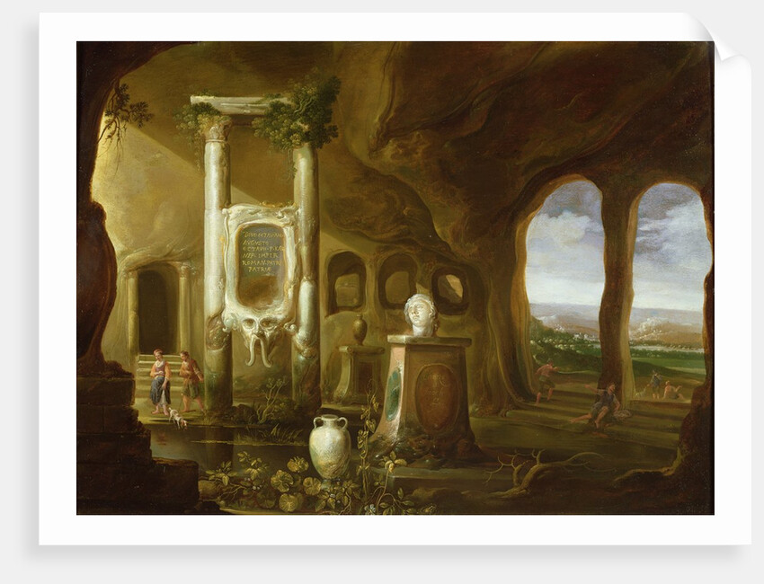 A monument to Augustus, in a grotto with figures, 17th century by Charles-Cornelisz de Hooch