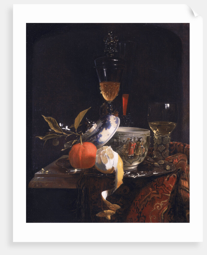 Still Life with Chinese Sugar Jar, Glass Goblet and Fruit by Willem Kalf