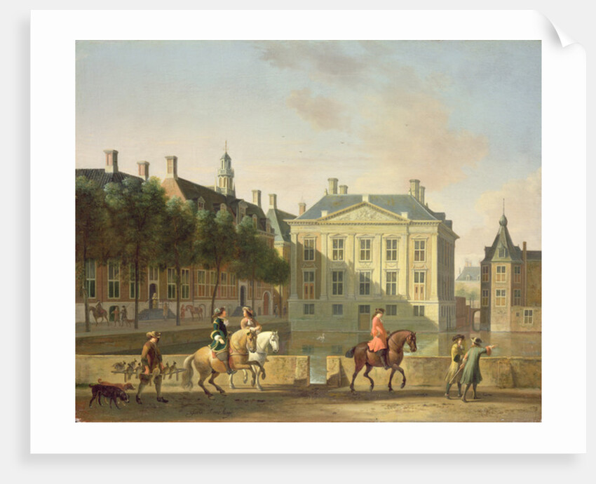 The Mauritshuis from the Langevijverburg, the Hague, with hawking party in the foreground by Gerrit Adriaensz Berckheyde