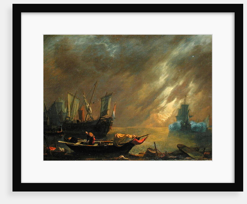 View of a Harbour at Sunset by Lieve Verschuier