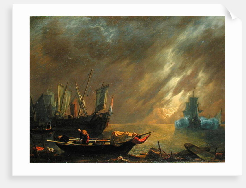 View of a Harbour at Sunset by Lieve Verschuier