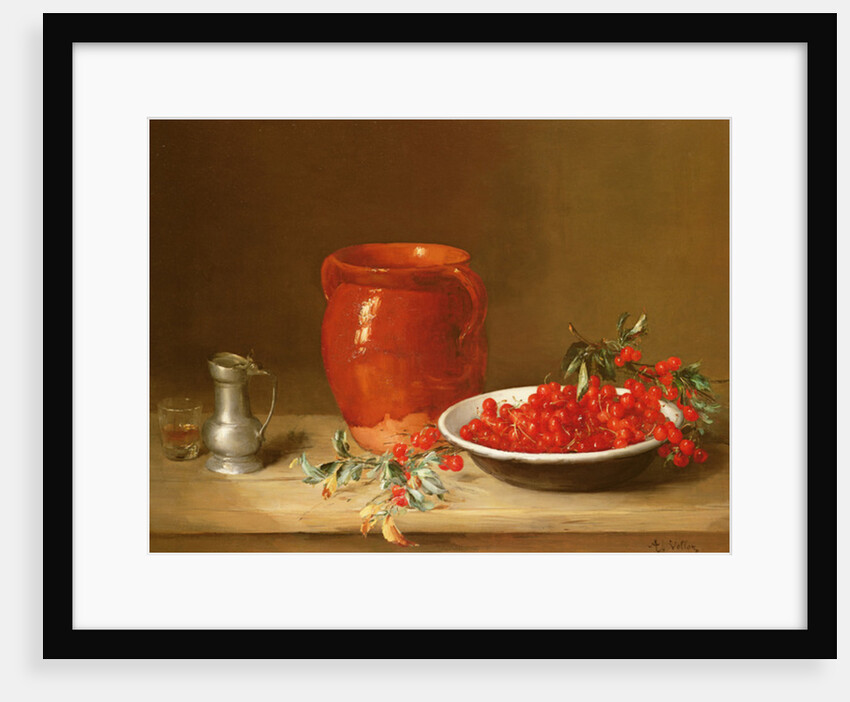 Still life of cherries in a bowl by Antoine Vollon