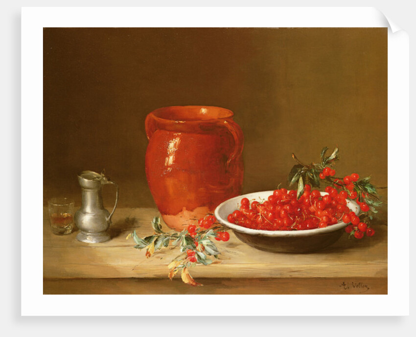 Still life of cherries in a bowl by Antoine Vollon
