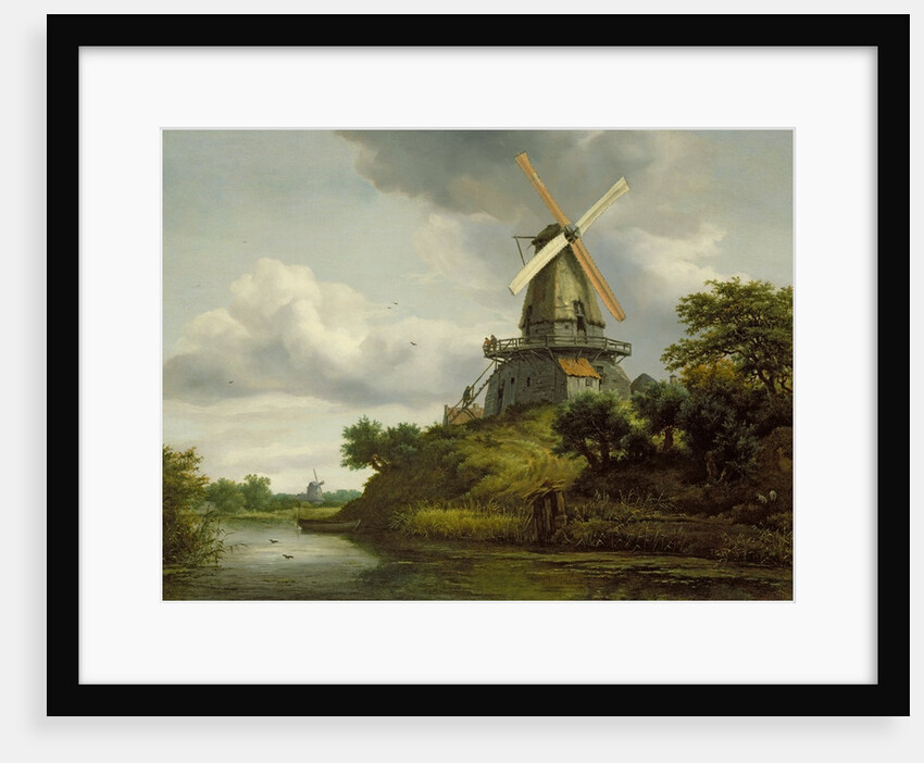 Windmill by a River by Jacob Isaaksz. or Isaacksz. van Ruisdael