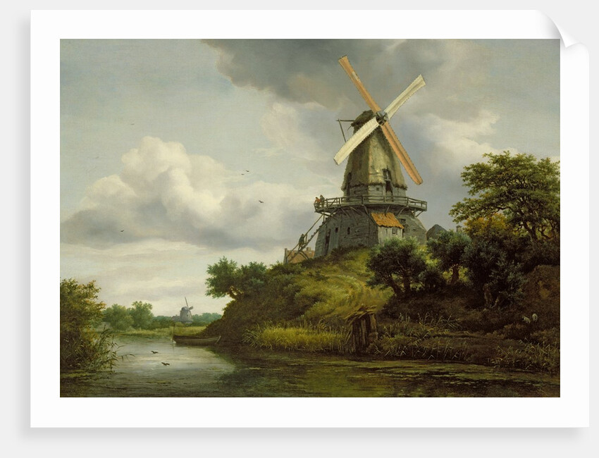Windmill by a River by Jacob Isaaksz. or Isaacksz. van Ruisdael