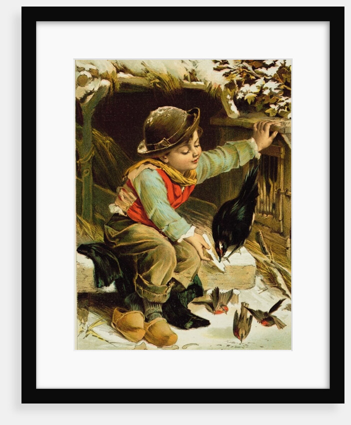 Young Boy with Birds in the Snow by English School