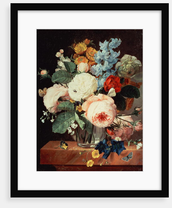 Vase of Flowers on a marble ledge by T.F. Ehaerts