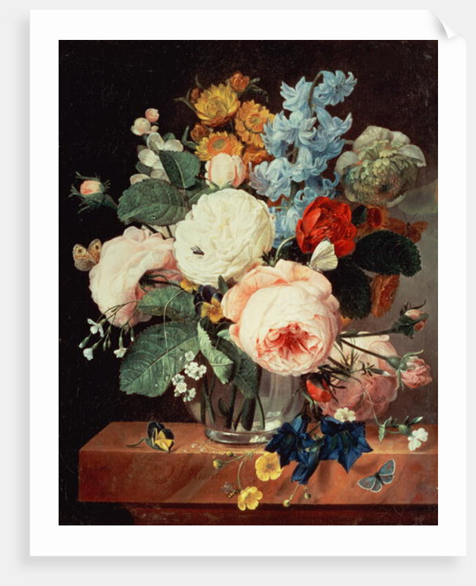 Vase of Flowers on a marble ledge by T.F. Ehaerts