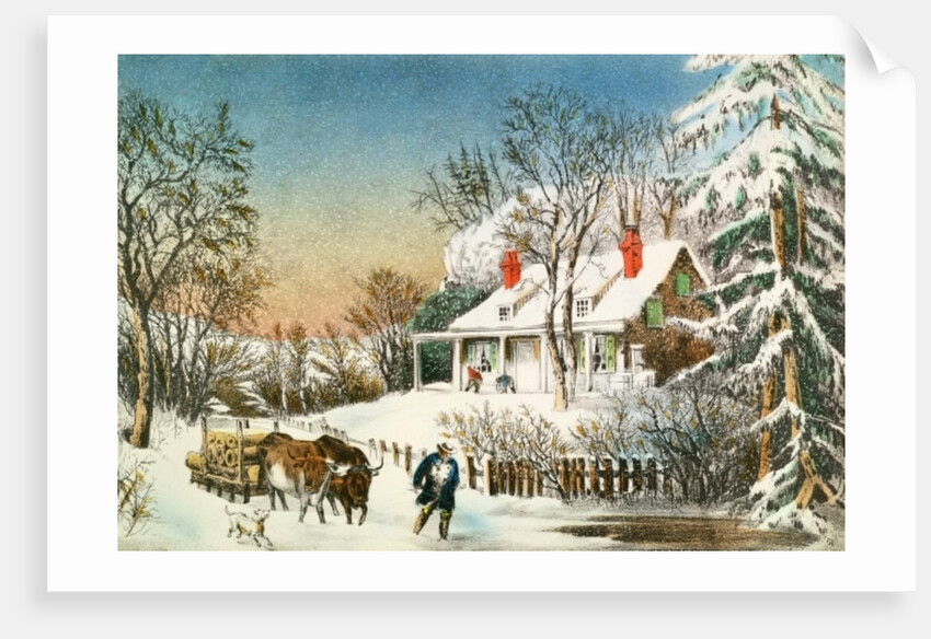 Bringing Home the Logs, Winter Landscape, 19th century by N. and Ives J.M. Currier