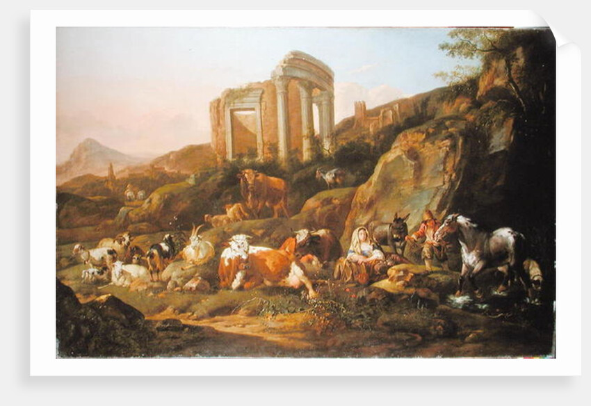 Farm animals in a Classical landscape, 1684 by Johann Heinrich Roos