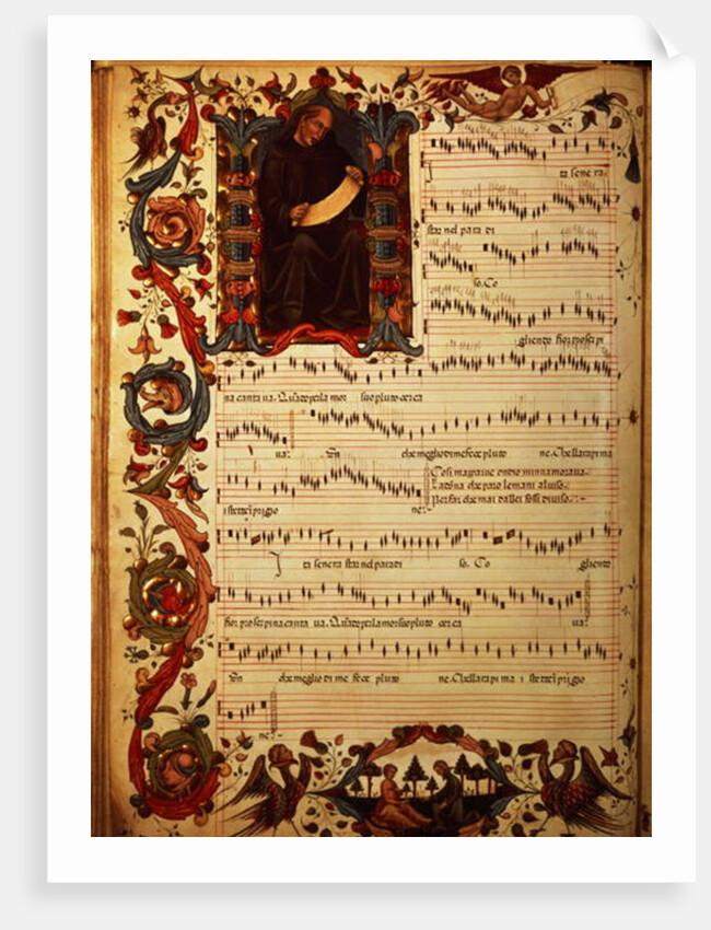 Ms Med. Pal. 87 Page of Musical Notation with historiated initial by Italian School