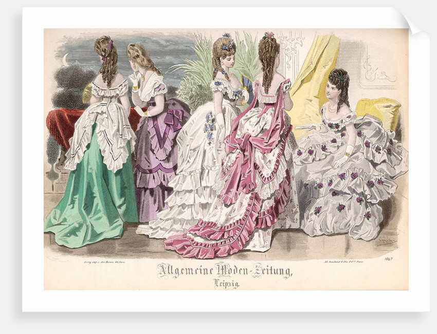 Ballgowns, fashion plate from the 'Allgemeine Moden-Zeitung', Leipzig, 1872 by (after) French School