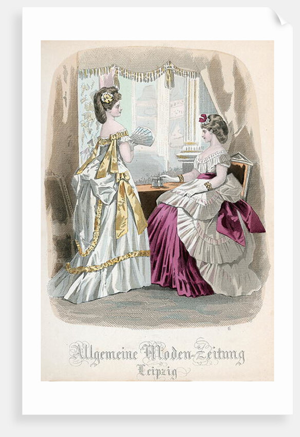 Two Ladies, fashion plate from the 'Allgemeine Moden-Zeitung', Leipzig, 1872 by (after) French School