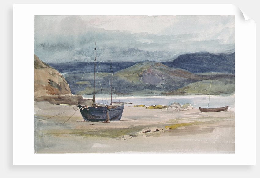 Hilly coast scene with boats, 19th century by John Absolon