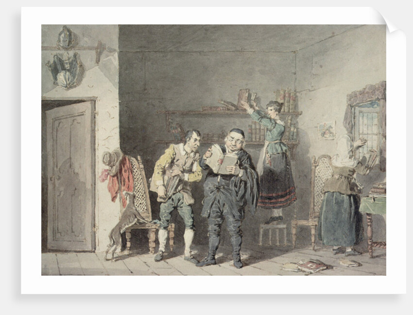 The Priest and the Barber, with Don Quixote's house-keeper and niece, purging the Don's library of Books of Chivalry by John Augustus Atkinson