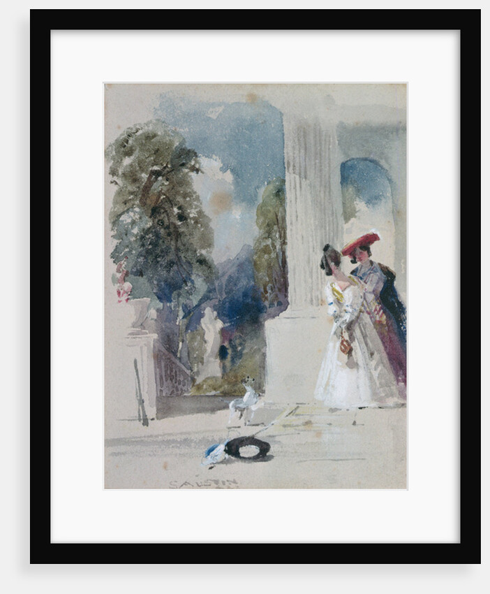Two Ladies standing beside a Pillared Portico by Samuel Austin